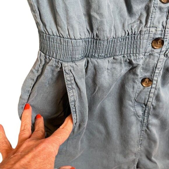 Faherty Arlie Short Romper Tencel Linen Blend Soft Blue Button Front Size Medium - Picture 5 of 14